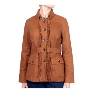 Anthropologie Tabitha Theodora Burnt Orange Rust Jacket‎ Ruffle Military Size 4